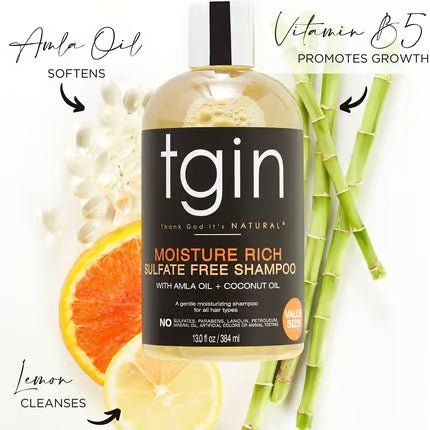 TGIN Thank God It's Natural Moisture Rich Sulfate Free Shampoo With Amla Oil and Coconut Oil 13 Fl oz
